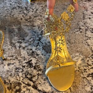 Wild Rose Metallic Gold Jeweled T-Strap Sandals